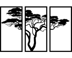 3 stuks Life Tree Panel muurdecoratie - Wanddecoratie - Zwart - Houten art - Muurdecoratie - Line art - Wall art - Bohemian - Wandborden - Woonkamer - 100x65 cm cm