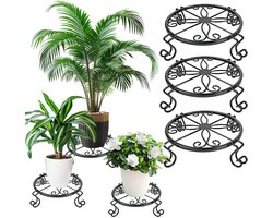 3 Stuks - Metalen Plantenstandaard - Zwarte Roestwerende IJzeren Bloempot Onderstellen - Laag Hoekmodel voor Binnen & Buiten - Zwaar Duty Decoratief Plantenrek