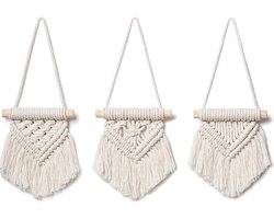 3 Stuks Mini Macrame Wandkleed - Bohemian Wandtapijt - Handgemaakt Woonkamer Muurdecoratie - Boho Muurkleed - 100% Katoen Touw/Koord Wandhanger & Muurhanger - Muurtapijt Wanddecoratie -Wanddoek Kamer Wall Decoratie -Slaapkamer Tapestry Muurkleed -Wit