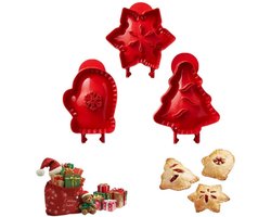 3 stuks - Mini taartvorm - Appeltaartvorm - Zaktaartvorm - Kerstbakvorm - Handgemaakte taartvorm - Deegvorm - Sneeuwvlok-, handschoen- en kerstboomvormen - Rood - Perfect voor feestdagen en bakken