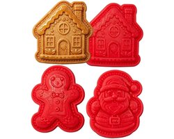 3 stuks - Mini taartvorm - Mini handtaartvormen - Kerst Koekjes vormen - Zaktaartvorm - Kerstbakvorm - Handgemaakte taartvorm - Deegvorm - De Kerstman, peperkoekmannetjes en peperkoekhuisjes Vormen - Rood - Perfect voor feestdagen en bakken