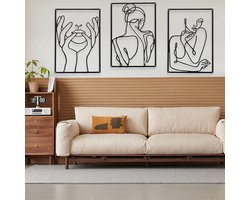 3 stuks moderne wanddecoratie metaal, wanddecoratie van metaal, minimalistische muurkunst abstracte vrouw huisdecoratie, metalen muurkunst decor voor woonkamer, zwart metaal muurkunst