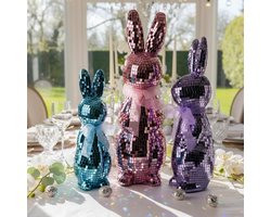 3 stuks mozaïek glas konijn paasdecoraties, decoratieve disco konijn sculpturen voor Pasen Centerpieces, lente tafelblad & plank decor, woondecoratie seizoensgebonden geschenk (roze, paars