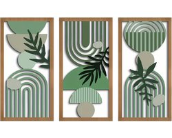 3 Stuks Muursculpturen Houten Decoratie, Boho Chic Wanddecoratie met Geometrische patronen, Moderne Geometrische Muurkunst voor Woonkamer, Slaapkamer, Gang, Kantoor