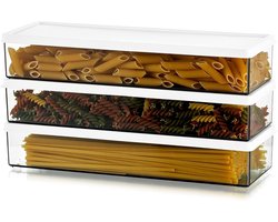 3 stuks - Opbergdoos - Pastacontainer - Plastic Voedselbespaarder - voor Voorraadkast, Grote Spaghetti & Noedels en Lasagnepotten - Rechthoekig - met Vergrendelbaar Deksel - Wit