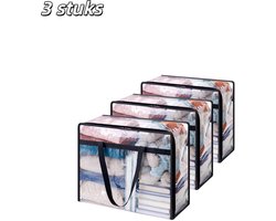 3 stuks - Opbergzakken - Voor transparante kledingstukken - Opvouwbaar met ritssluiting - Opbergzakken van 40 liter - Geschikt voor het opbergen van beddengoed, dekbedden, quilts - Transparant