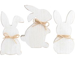 3 stuks paashaasjes, wit, houten figuren, standaard, paashaas, decoratie, 17 cm, paasdecoratie, hazen, paashaas, hout, om neer te zetten voor buiten, tafeldecoratie, tuindecoratie, wit