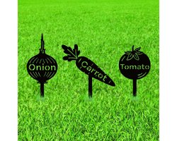 3 stuks plantaardige partij metalen decoratieve tuinpalen - ui - wortel - tomaat - plant label borden - roest - weerbestendig - staken - silhouet ornamenten voor tuin kunst - tuin patio - achtertuin - gazon