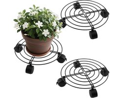 3 Stuks Plantenrollers - Metaal - Zwart - Diameter 27 cm - Ronde Bloemenroller - Onderzetters met Wieltjes - Rolplank voor Planten - Caddy voor Buiten en Binnen - 60 kg Draagkracht - Tuinaccessoires