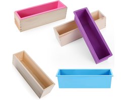 3 Stuks Rechthoekige Siliconen Zeepmallen met Houten Kisten voor Ambachtelijke Zeep Maken