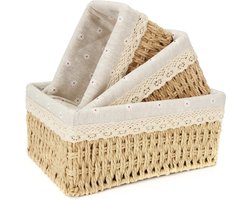 3 stuks rieten rechthoekige geweven mand met gele stof Daisy voor badkamer woondecoratie slaapkamer speelgoed
