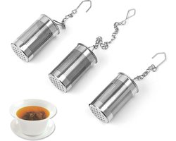 3 stuks roestvrijstalen theezeef, theezeefdeksel, zilver, theezeef, losse theekop, theezeef, grote theepot voor met haak, ketting, thee, kruiden, zeef, thee-ei, theefilter, plaats het in de beker en