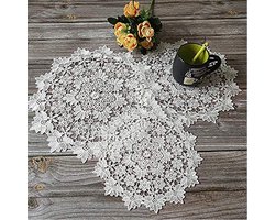 3 stuks ronde geborduurde tafelmat, ronde tafelmat van witte kant, kanten kleden, gehaakte kleden, geschikt voor kopjes, dranken, schalen, potten, borden, vazen, antieke tafelkleden, 25 cm