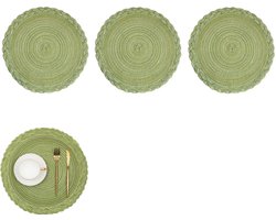 3 stuks - Ronde geweven placemat - wasbare placemat - Boho geweven ronde tafel kussen - eetplaat warmte isolatiekussen - antislip - hittebestendig - groen - 15 inch - geschikt voor eettafelfeesten en festivalfeesten en festivalfeesten en festivalfees