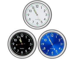 3 Stuks - Ronde Vorm Lichtgevende Dashboard Kok - Lichtgevende mini auto klok - Auto Dashboard Klok - Mini Autoklok - Auto lichtgevende miniklok - Kleine Analoge Klok - auto accessories - voor Fiets Boot Motorfiets Thuisvoertuig - Zwart, Wit, Blauw