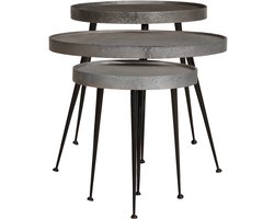 3 stuks Salontafel | Koffietafel | Woonkamertafel | Bijzettafel zilverkleurig bewerkt hout