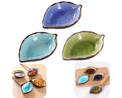 3 stuks sauskommen - smaakkommen - bladvormige dipschalen - keramische kommen - gemakkelijk schoon te maken - hittebestendig - keukengerei - keukenaccessoires - geschikt voor sauzen, dips, restaurants (meerkleurig, 10*7cm)