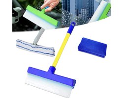 3 Stuks Silicone Raam Wisser Set - Aamwisser - Ramenwasser - 3-in-1 Raamreinigingsset - Handdoeken Inbegrepen - Professioneel Raamreinigingspakket - Badkamer Accessoires - Geschikt Voor Doucheglas, Spiegels En Auto's - Blauw - 30×17cm