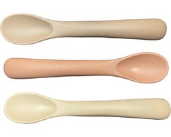 3 Stuks | Siliconen Lepels | 14 cm | Taupe | Beige | Roest | Baby | Kind | Kraamcadeau | set