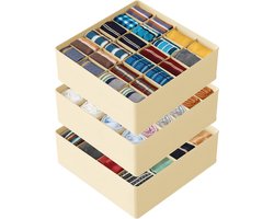 3 Stuks Sokkenlade-Organizer - Kledingkastorganizer - 72 Vakjes - Verdelers - Niet-Geweven Stof - Eenvoudig Te Installeren - Voor Ladekast, Kledingkast, Kinderkamer, Opbergbakken - Voor Sokken, Ondergoed, Stropdassen En Riemen - Beige