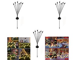 3-Stuks Solar Garden Firefly Lights - 6 lampen - Waterdichte decoratieve tuinverlichting - Sfeerverlichting - Geschikt voor het creëren van een binnenplaatssfeer, terrasdecoratie, padverlichting 's nachts, gazonverlichting en kerstversiering - Zwart
