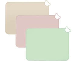 3 stuks - Tafelmatten - siliconen placemats - draagbare siliconen mat - voor peuters en kleuters - voor op de eettafel en in restaurants - voor baby's om te eten - antislip baby-tafelmat van voedingskwaliteit - beige , groen en roze - 30*40 cm
