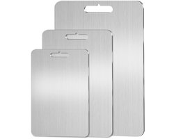 3 stuks titanium snijplank, 304 roestvrij stalen snijplank, titanium snijplank, 2025 eersteklas titanium snijplanken, voor de keuken, buiten, camping, wandelen, 29 x 20 cm, 34 x 23 cm en 39 x 28 cm