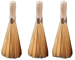 3 stuks Traditionele Natuurlijke Bamboe Wok Borstels, Keuken Reinigingsborstel, Bamboe Keuken Pan Borstel, voor het Reinigen van Gerechten, Gietijzeren Potten, Pannen, Groenten en Spoelbakken