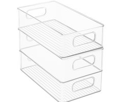 3 stuks - Transparante opbergdozen van acryl 25,5 x 15 x 7,5 cm - Stapelbare opbergmanden met dubbele handgreep - Organizer voor cosmetica, snacks, sokken, badkamer, keuken of kantoor - Duurzaam, ruimtebesparend en multifunctioneel