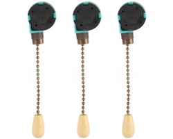 3 Stuks Trekkettingschakelaar voor Plafondlamp en Ventilator - 3 Snelheden - 4-Draads Verwissel