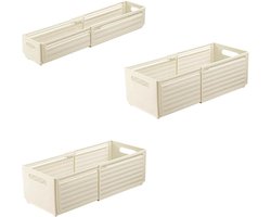 3 stuks uittrekbare opbergdoos, keukenkastorganizer voor kasten, planken, laden, opvouwbare kunststof kledingkast lade, organizer, opbergmand, beige