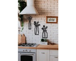 3 stuks vaas deco muurdecoratie - Wanddecoratie - Zwart - Houten art - Muurdecoratie - Line art - Wall art - Wandborden - Bohemian - kerst - kerstcadeau - wandecoratie woonkamer - kerstgeschenk