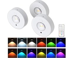 3 stuks verpakt Puck lamp LED RGB dimbaar onder kastverlichting met afstandsbediening, batterijgevoede magnetische inbouwlamp voor keukenkasten, warm, daglicht, koud wit +RGB