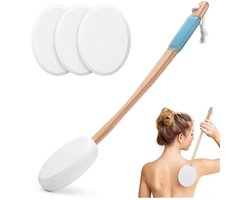 3 Stuks Vervangbare Pads met Lange Steel - Rugborstel – Badborstel – Insmeerhulp - Rug Scrubber - Doucheborstel - Lichaamsborstel - Huidborstel -LOUZIR