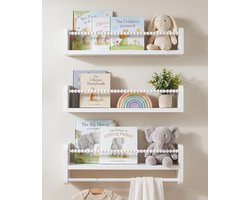 3 stuks wandboekenplankenset voor de kinderkamer – Houten wanddecoratie – Kleine zwevende opbergplank voor kinder- of slaapkamer – Kruidenrek voor de keuken – Wit