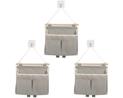 3 stuks wandopbergtassen, hangende opberger voor wandmontage met vakken, badkamerorganizer om op te hangen voor slaapkamer, keuken, badkamer, slaapzaal (grijs)