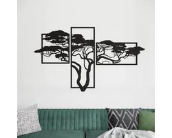 3 stuks XL Acacia Levensboom modern deco muurdecoratie - Wanddecoratie - Zwart - Houten art - Muurdecoratie - Line art - Wall art - Bohemian - Wandborden - Woonkamer