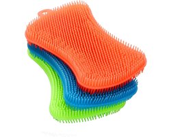 3 stuks - Zeer efficiënte multifunctionele siliconenborstel - Afwasborstel - Keukengereedschap - Geschikt voor het schoonmaken van de keuken, fruit en groenten - Blauw, groen, oranje