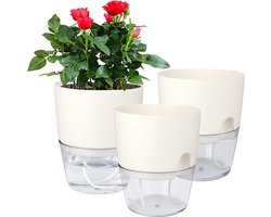 3-stuks Zelfabsorberende bloempot - Transparante bloempot - Kunststof zelfabsorberende bloempot - Zelfabsorberend katoenen touw - Bloempot - 13,8 x 10,5 cm - Met drainagegat - Geschikt voor bloemen, Afrikaanse viooltjes en andere planten - Wit