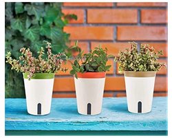 3 stuks zelfbewaterende plantenpot- 12-5 cm ronde plastic plantenpot- tuin bloem bonsaipotten voor aloë kruid orchidee vetplanten - met waterniveauvenster en afvoergat verborgen lade