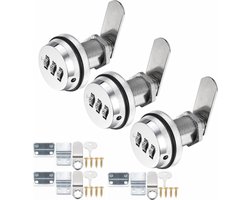 3 Stuks (zilver) Voor 15-25mm Paneeldikte - combinatiekast-camlock met wachtwoordcodeslot met 1-1/8'' cilinder en chromen afwerking, beveiligings-combi-camsloten voor Locker, Kastdeur, Archiefkast, Brievenbussen, Ladekast