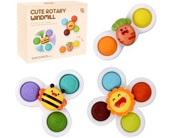 3 stuks Zuignap Spinner Speelgoed, Educatief Draaiend Zintuiglijk Speelgoed Verjaardagsgeschenk, Baby Zuigbad Speelgoed voor Peuter Jongens en Meisjes