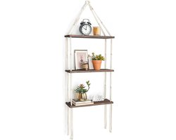 3 Tier Macrame Floating Wooden Wall Shelf - Beautiful Woven Rope - Bohemian Decoratie voor Badkamer - Slaapkamer - Woonkamer - Kinderkamer