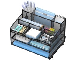 3 Tier Mesh Desk Organizer, Multi Functionele Brief Papier Lade met 3 Pen Houders en 5 Verstelbare Opbergvakken voor Kantoorbenodigdheden, Bestanden en Mail Ruimtebesparende Desktop