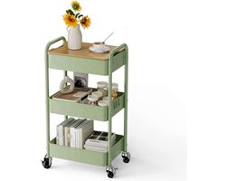 3-Traps Rolwagen Met Tafelblad, Serveerwagen, Multifunctionele Trolley Van Metaal, Rek Op Wielen, Plank, Organizer, Keukenrek, Stabiele Multifunctionele Wagen Voor Keuken, Badkamer, Kantoor