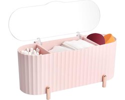 3 vakken make-up cosmetica organizer make-up tafel cosmetica opslag wattenstaafjes opslag container kunststof wattenstaafjeshouder cosmeticabox wattenschijfhouder met deksel voor cosmetica