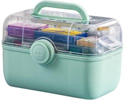 3-verdiepingen opvouwbare Medicijnenopbergdoos voor thuis - Dienblad medicijnkoffer (met pillendoos) - Multifunctioneel voor sieraden, medicijnen en cosmetica - Groen