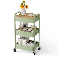 3-verdiepingen rolwagen met tafelblad, serveerwagen, multifunctionele trolley van metaal, rek op wielen, plank, organizer, keukenrek, stabiele multifunctionele wagen voor keuken, badkamer