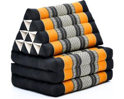 3-Vouw Mat met Driehoekig Kussen - Comfortabel TV Kussen - Opvouwbaar Matras - Eco-vriendelijk Kapok - 170 x 53 cm - Zwart Oranje vouwmatras