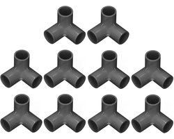 3-weg PVC Plastic Haakse Tee Hoekconnector voor Waterleidingen Meubels Kas Pijpverbindingen - 20mm - Zwart - Set van 10stuks